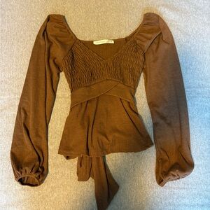 Altar'd State Chocolate Brown Long Sleeve Blouse